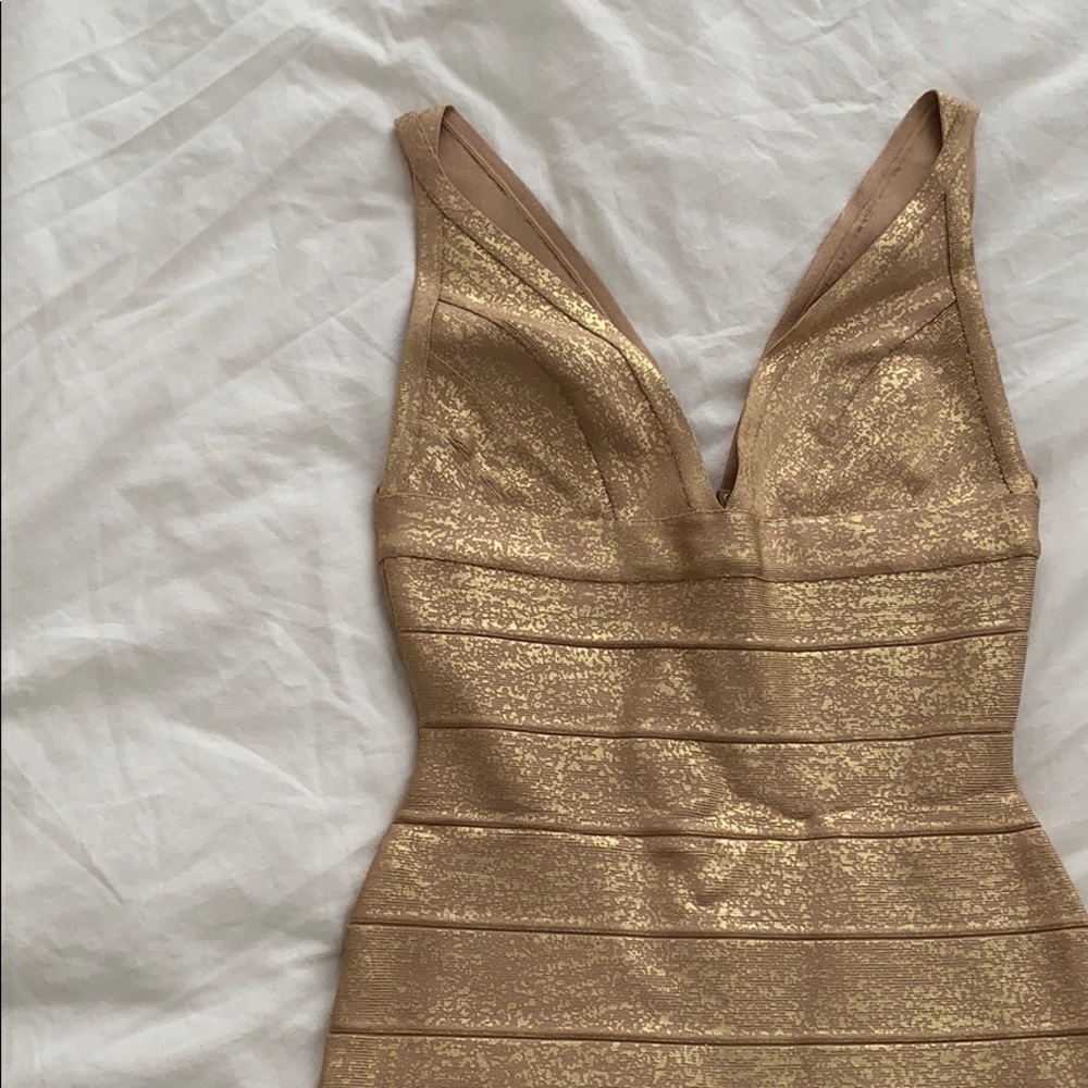 Herve Leger Mini Dress in Gold